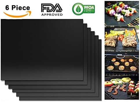 Aquablessing Grill Mat 6 Set Black 15.75x13''| Non-Stick, Durable, Washable & PFOA Free | For Baking, Grilling, BBQ, Charcoal, Electric, Gas, Oven, Outdoors, Meat, Veggies, Pizza, Cookies & More
