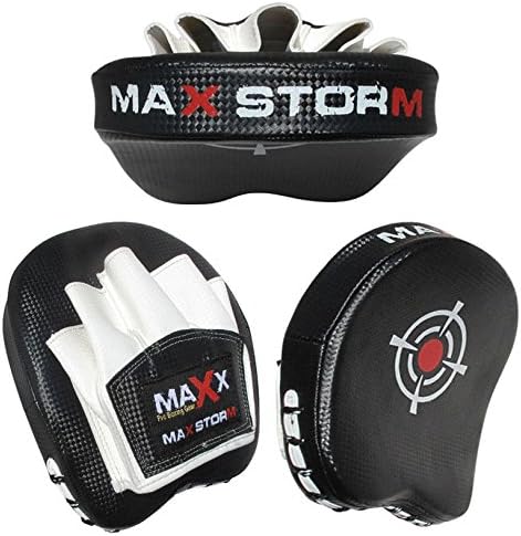 Max Aero Gel Padded curved Smartie Focus Pads,Hook and Jab Strike Mitts (Blk/White Pads)