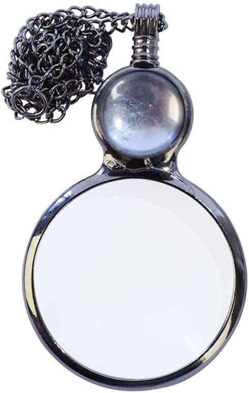 TOFBS Magnifier Pendant Necklace Gift,Magnifying Glass Necklace Optical Magnifier Lens with Vintage Lucky Crystal Bead Pendant for Library Reading Fine Print Zooming Increase Vision Jewelry (White)