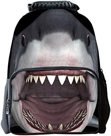 Eimyt Cool 3D Animal Planar Print Pattern Book Bag Polyester Fabric For Student Kid Backpack Shark 30L