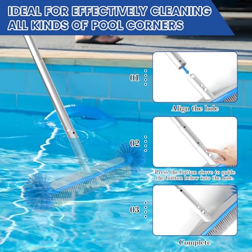 LALAGO Pool Brush, with 210 cm Adjustable Aluminium Bar, Pool Cleaning Brush, Brush Head with Handle, Cleaning Brush, Bottom Cleaning Brush (Set D)