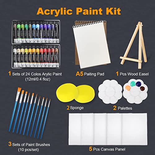 Colorful Acrylic Painting Kit Paint Supplies Set with 24 Colors, 30