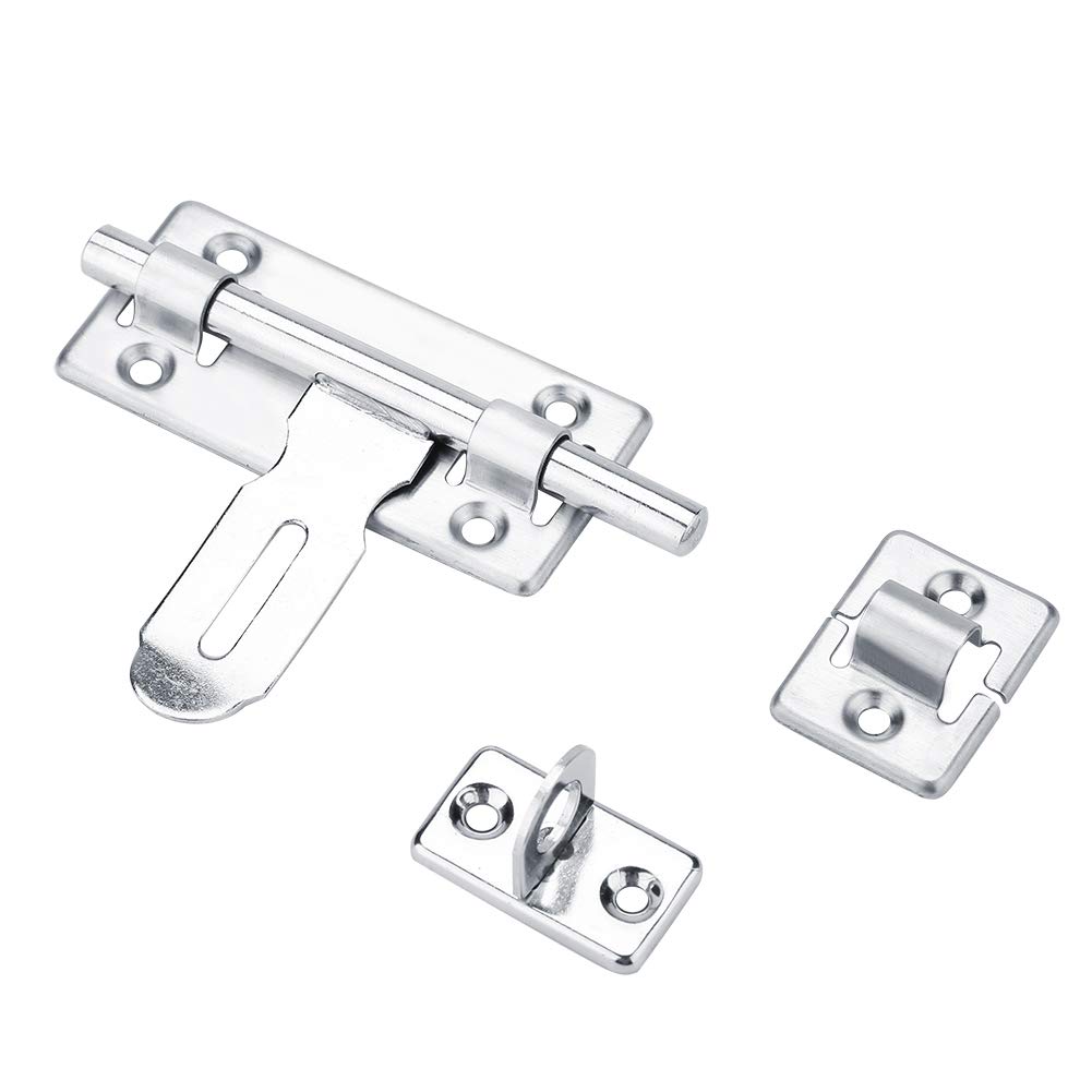 Slide Bolt Gate Latch Heavy Duty Solid Stainless Steel Chrome Finish with Padlock Hole Outdoor Garage Door Security Lock 4in Durable Gate Latch for Yard Fence Gate Security