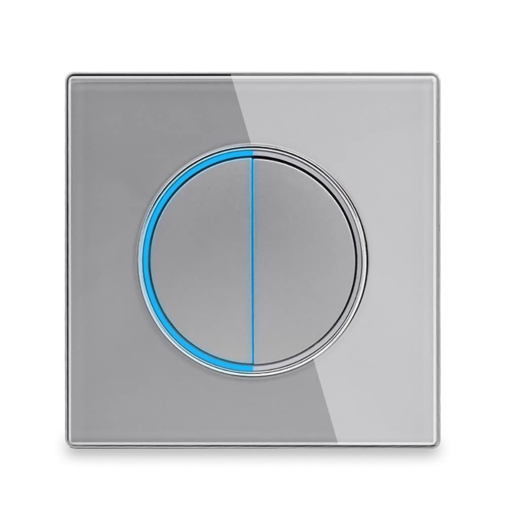 Circle 1/2/3/4 gang 2 way Push Button Wall Light Switch Glass Frame Light LED Indicator (grey 2 gang 2 way)
