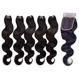 JINREN (TM) Brazilian Virgin Hair with Closure Unprocessed Brazilian Body Wave Human Hair Weave 5 Bundles with Lace Closure 4x4 Lace Top Closure (16