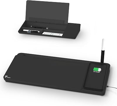 TOWON Desktop Glass Whiteboard with Wireless Charger Station White Black 34 x