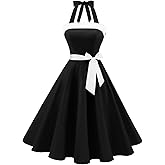 Timormode Vintage Dress for Women 1950s Halter Retro Cocktail Dresses Audrey Hepburn Style Rockabilly Swing Dress