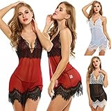 Avidlove Women Sexy Babydoll Lace V-neck Strap Patchwork Backless Lingerie Set S-2XL
