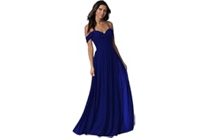 Miao Duo Off Shoulder Long Bridesmaid Dresses 2024 with PocketsChiffon A Line Formal Dress for Women Wedding MD1201