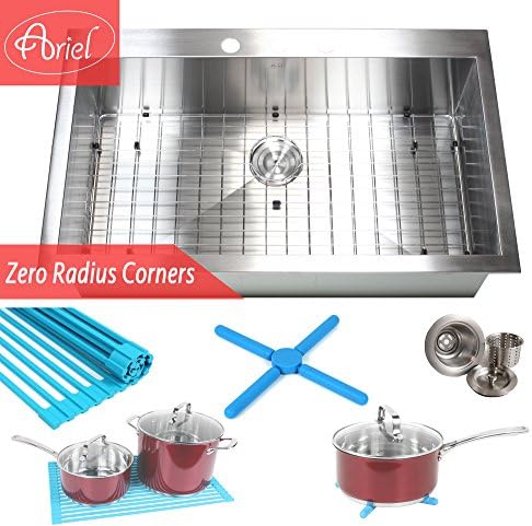 36 Inch Zero Radius Design 16 Gauge Topmount Drop In Over the Counter Large Single Bowl Stainless Steel Kitchen Sink Premium Package