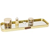 SEMSOIIO Gold Mirrored Vanity Tray, Small Rectangular Stainless Steel Perfume Organizer, Decorative Glass Mirror Tray for Jewelry, Makeup, Skincare, Bathroom Countertop,Dresser Decor (7.87" x 3.94")