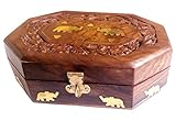ITOS365 Handmade Wooden Jewellery Box for Women Jewel Organizer Elephant Décor, 7 x 5 Inches
