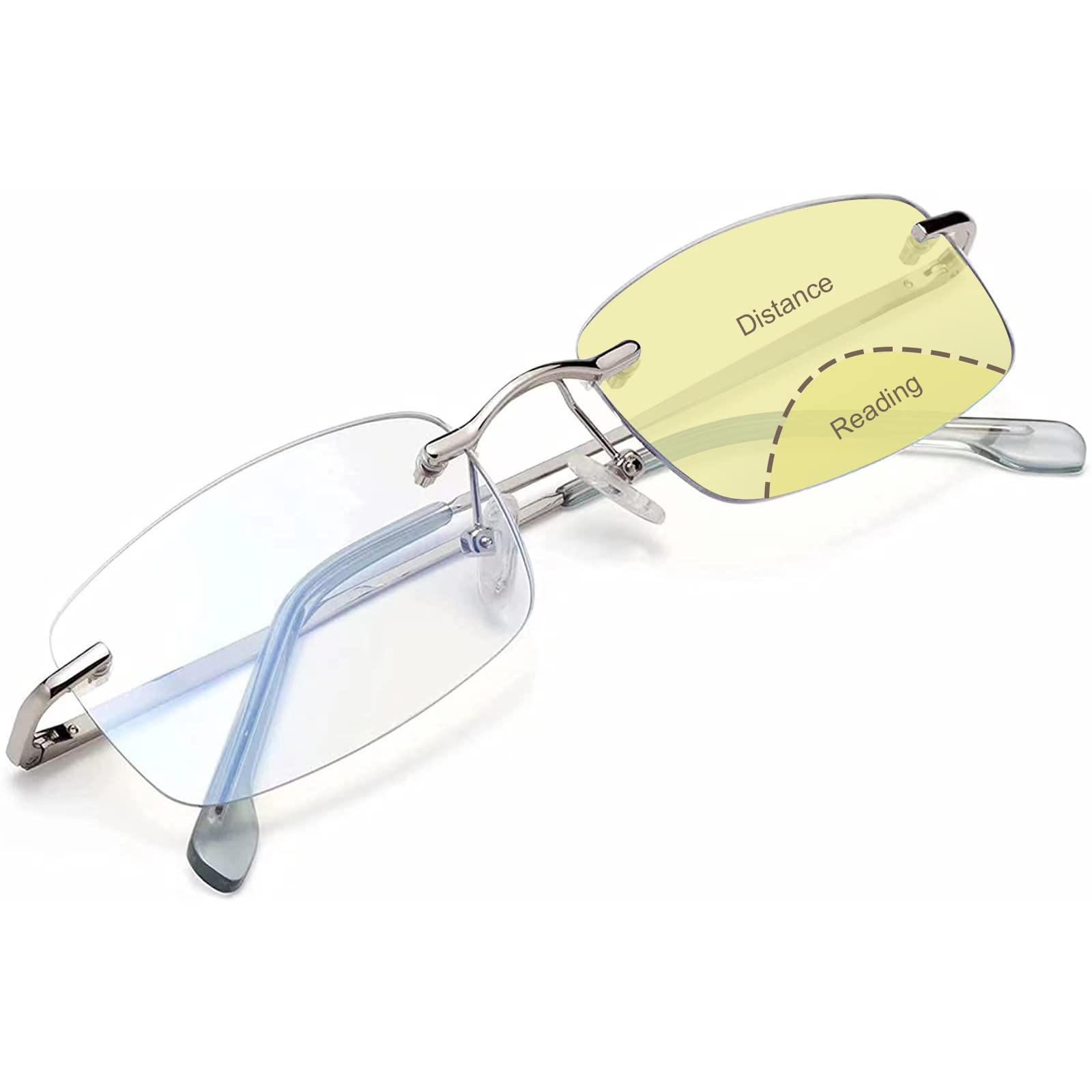 E & R Elegant Rabbit Bifocal Reading Glasses for Men Women Rimless Blue Light Blocking Computer Readers with Spring Hinge 8517 (Silver, 3.0, multiplier_x)