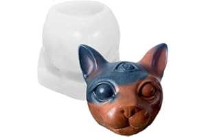 LSLEVA Three Eyed Cat Silicone Candle Mold, DIY 3D Evil Cat Head Molds for Candle Making Resin Soap Casting Chocolate, Animal Shape Molds for Halloween Gifts Home Decor, 3.1"
