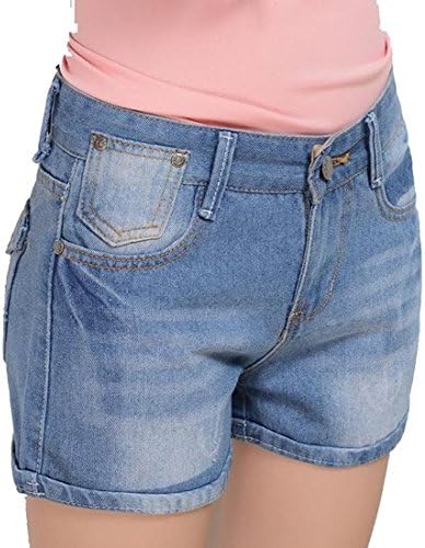 Darcy Traut Hot sale Women's Shorts Jeans Mid Waist Rolled Cuff Jean Shorts Light Blue 25 New