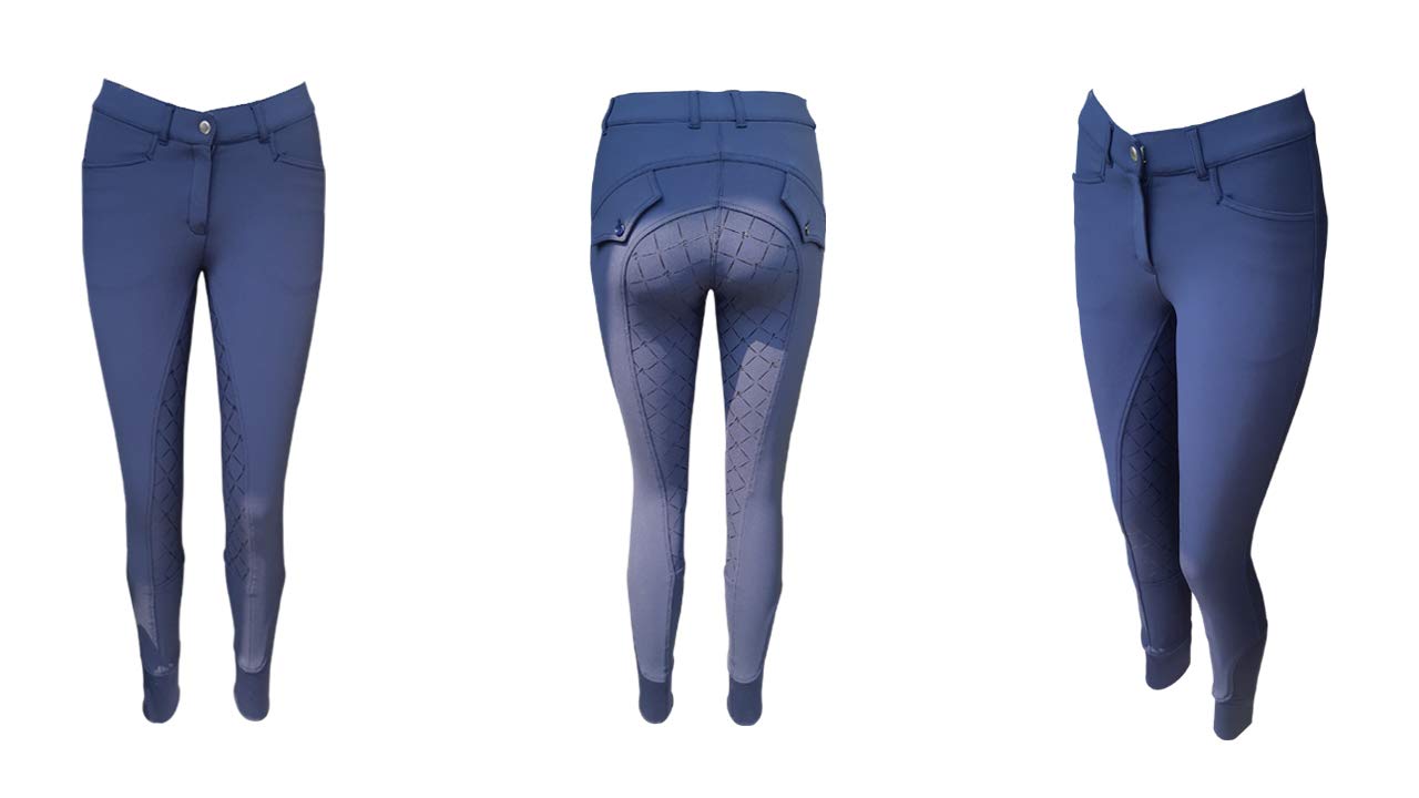 Avon Equine Girls and Women Horse Riding Breeches Ladies Full Seat Grip Silicone Breech Sticky Bum Blue