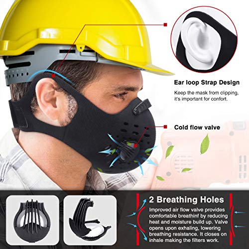 Baban Dust Breathing Mask, Activated Carbon Dustproof Mask, 2 Breathing Mask with 6 Extra Carbon N99 Filters for Pollen Allergy Woodworking Mowing Running Cycling Outdoor Activities(Black and Gray) - Thumbnail 3