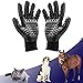 TWOPJ Pet Grooming Gloves, Pet Hair Removal Gentle Deshedding Brush Massage Tool with Adjustable Wrist Strap for Long and Short Hair Dogs, Cats, Horse -1 Pair (Black)