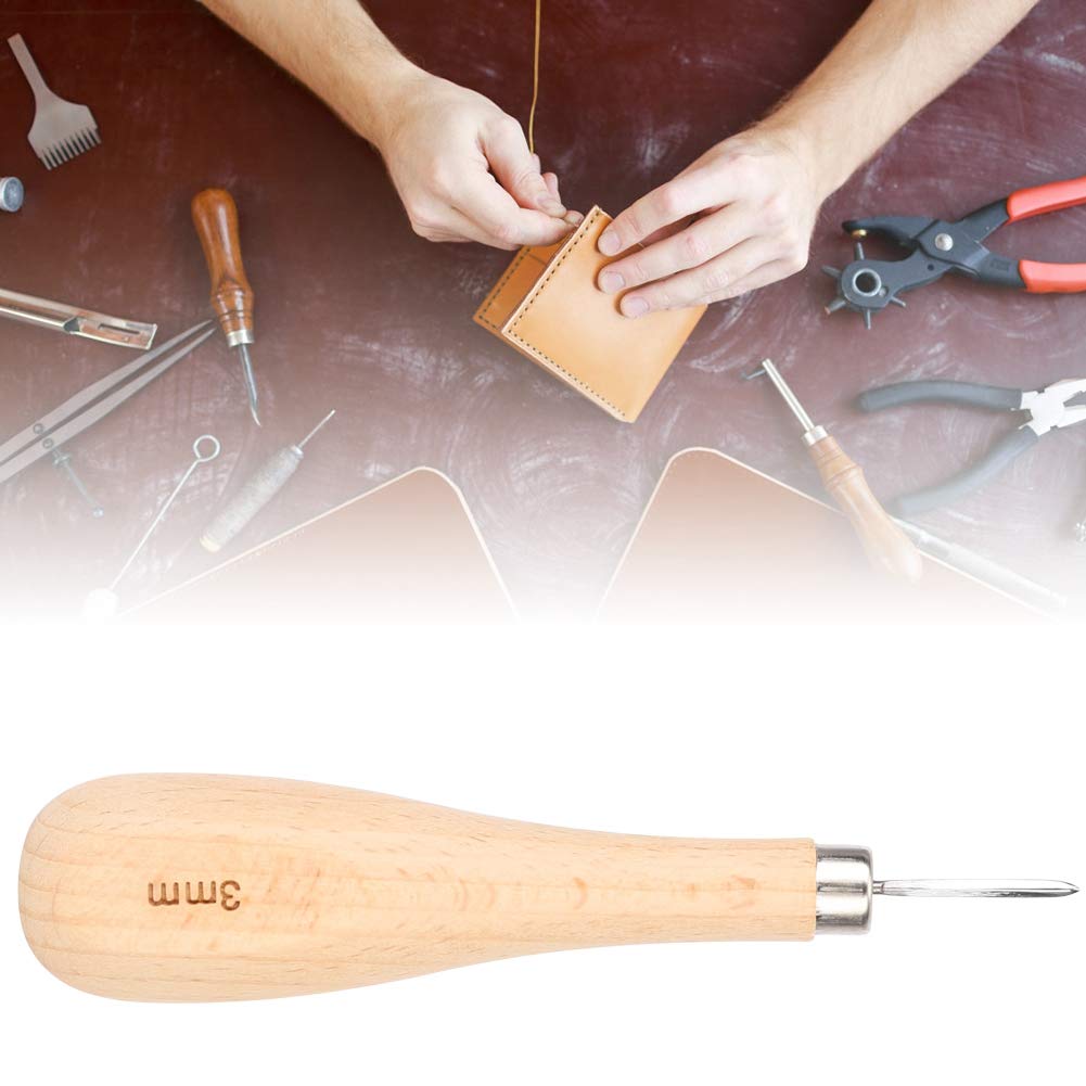 Leather Awl - Diamond Point Scratch Awl with Wooden Beech Handle, 4mm Gourd Shape for Leather Punching Tool