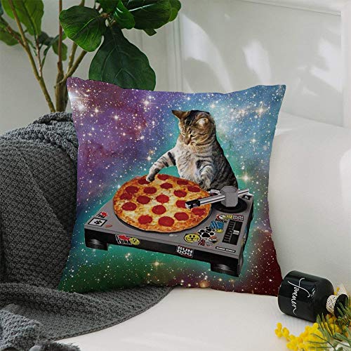UOOPOO-Food-Funny-Creative-Hipster-DJ-Cat-Pizza-Cat-Galaxy-Pizza-Cat-Design-Zippered-Polyester-Pillow-Case-18-x-18-Inches-One-Side-Printed