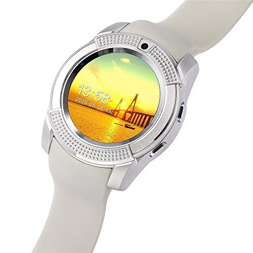 Bluetooth Smart Watch,Wrist Watch Bracelet with SIM Card Slot Camera Phone Calls Pedometer Music Playing Alarm Clock Smartwatch for Android Phone (White)