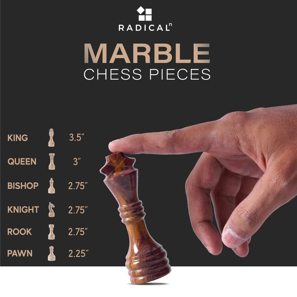 Radicaln Marble Chess Set 15 Inches Red & Coral Handmade Chess Sets 2 Player Games for Adults - 1 Chess Board & 32 Chess Pieces - Outdoor Games for Adults and Family