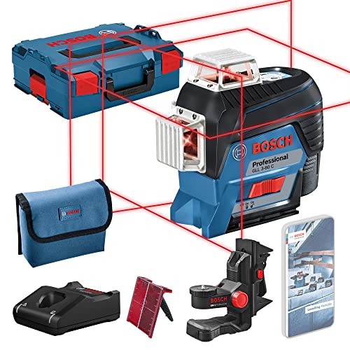 Bosch Professional 12V System Niveau Laser Lignes Gll 3-80 C (1 Batterie 12V, Laser Rouge, Avec Fonction D'Application, Portée : Jusqu’À 30 M, Support Universel Bm 1, L-Boxx)