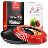 Homder 2 Pack 8.8 Inches Non-Stick Removable Loose Round Bottom Quiche Tart Pan, Tart Pie Pan,Pizza Disk Round Tart Quiche Pan with Removable Base(Red and Black)