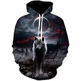 Hisayhe Mens Fashion Hoodies Pullover Wolf 3D Printing Animal Graphic Sweatshirt Hoodie
