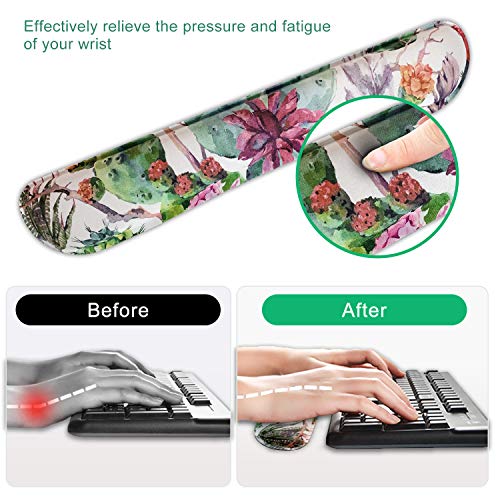 Dooke Keyboard Wrist Rest Pad and Mouse Wrist Rest Support, Comfort Wrist Rest Pad with Non-Slip Rubber Base & Memory Foam Support for Working Gaming Fatigue Pain Relief Cactus