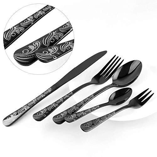 Silverware Set, Elegant Life 20-Piece Stainless Steel Flatware Cutlery Set, Knife Fork Spoon Flatware, Mirror Finish, Smooth Edge, Service for 4 (Black)