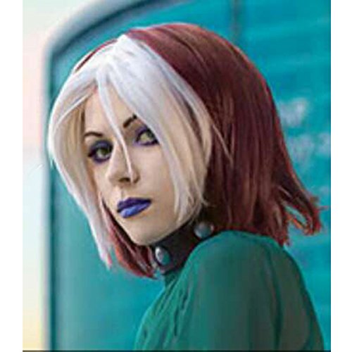Women Short Wavy Burgundy Brown and White Strands Hair Cosplay Costume Wig C350 - Image 2