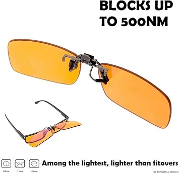 Amazon Com Braddell Optics 99 Blue Light Blocking Glasses Clip On Flip Up For Protection Against Screen Glare And Light Sensitivity Standard Amber Computers Accessories