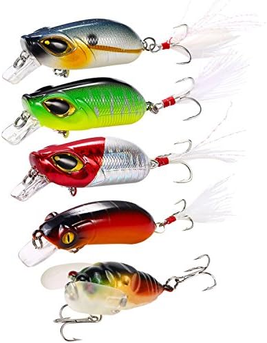 Hpory 5PCS Bass Fishing Lures Topwater Life-like Swimbait Fishing Hard Bait with Treble Hook 3D Big Fishing Eyes Diving Lures Snakehead Insect Lure for Perch Mullet Carps 5cm/8.5g