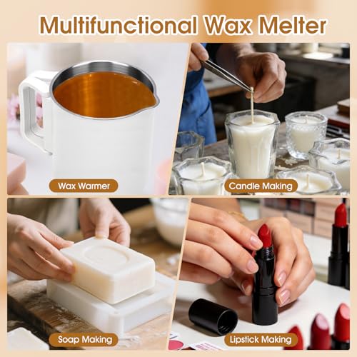 HISUEKIG Wax Melter Electric Candle 800 ml 600 W, Candle Making Kit Melter Wax Candle for Candle Making with 100 Wicks, Thermometer Candle, Mixing Spoon