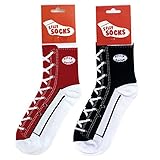 Bits and Pieces- 2 Pairs of Silly Socks - One Red Pair One Black Pair of Sneaker Silly Socks - Adult Funny Sneaker Socks