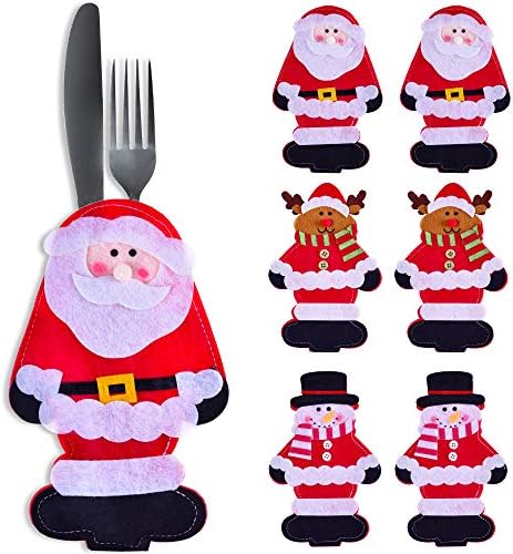 Snowman Christmas Decorations for Table - Set of 6 Kitchen Silverware Holders - Best Xmas Idea for Gift and Decor