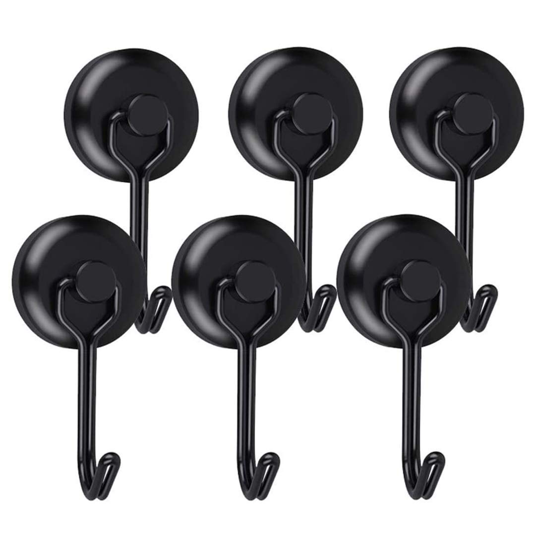 Youngneer Elefama Magnetic Hooks Strong Neodymium Swivel Swing Heavy Duty 30LBS Magnet Hook for Fridge Cruising BBQ Whiteboard Magnet Hanger Hook for Bathroom Hats Kitchen Utensils Black 6 Pack