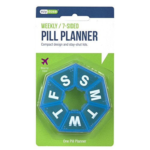 EZY DOSE Weekly (7-Day) Pill Case, Medicine Planner, Vitamin Organizer Box, Travel Pill Planner, Portable Storage, 7-Sided, Color May Vary, BPA Free