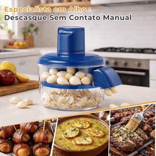 Descascador de Alho, Descascador Elétrico para Alho, Uvas e Tomates, Bivolt, com Lâminas em Aço Inox, Rápido e Fácil de Limpar, para Cozinha Doméstica(Azul)