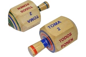 More Fiesta-Pack of 2 Pirinola Toma Todo Game - Set of 2 Hand Painted Wood 3 Inches Tall Spinning Tops Traditional Mexican Game in Spanish, for Cinco De Mayo Party (Traditional)