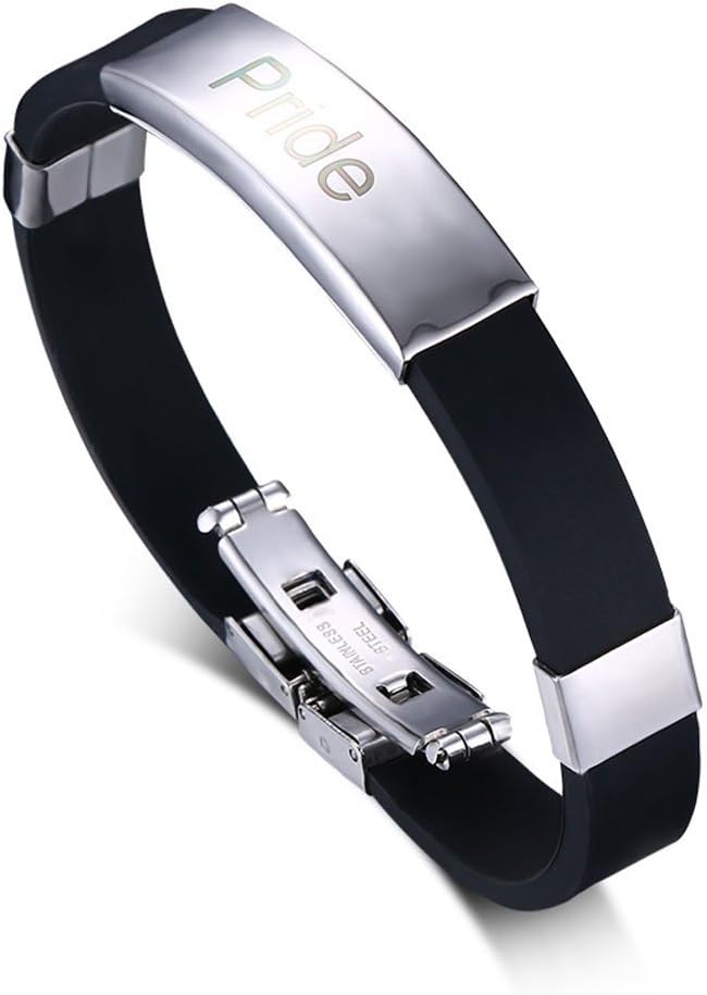 22CM/8.5 Inch Stainless Steel Silicon Rainbow Bangle Bracelet - Gay & Lesbian Pride LGBT Wristlet