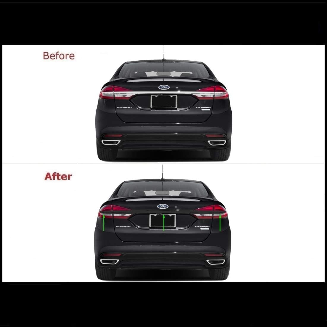 Amazon Com Chrome Delete Vinyl Kit Blackout Trim Overlays Compatible With 17 18 19 Ford Fusion Rear Back Chrome Trim Gloss Black Automotive