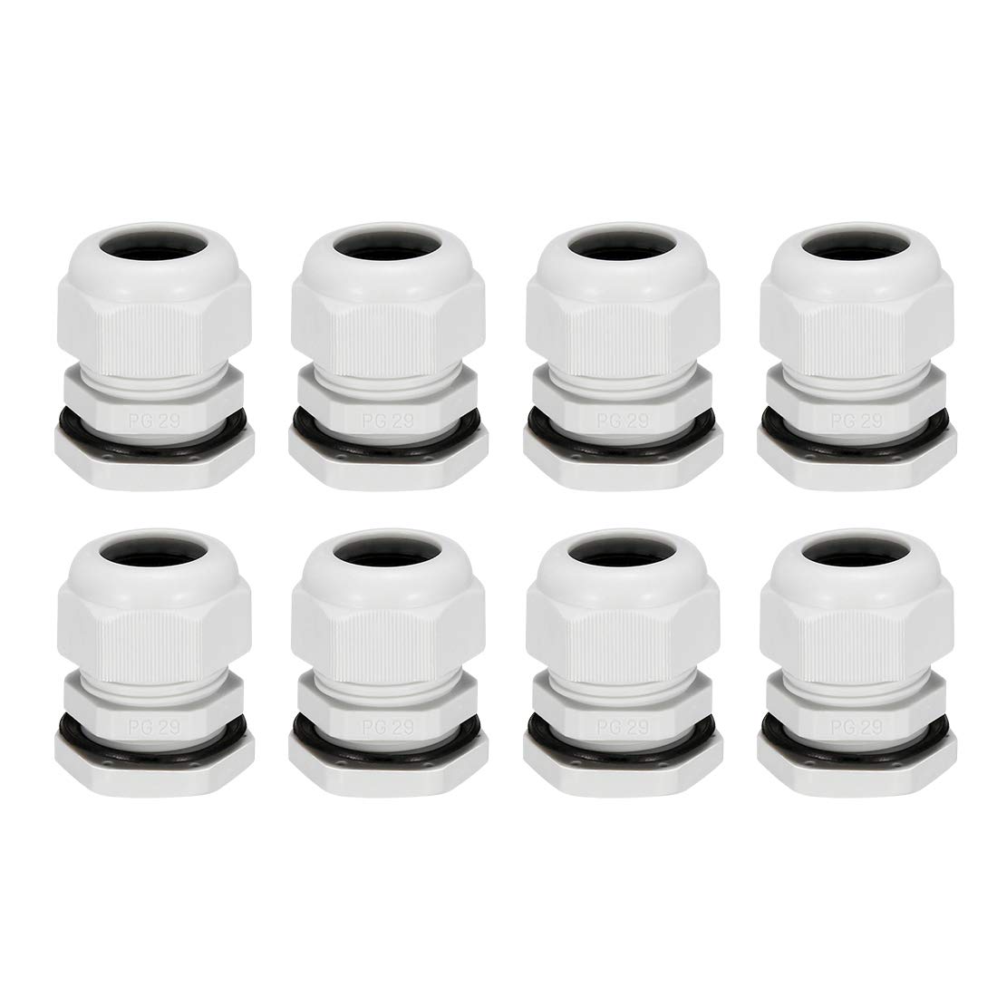 sourcing map 8Pcs PG29 Cable Gland Waterproof Plastic Joint Adjustable Locknut White for 18mm-25mm Dia Cable Wire