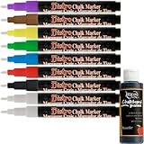 Uchida Bistro Chalk Marker Fine Point Primary Colors 9 Piece Kit with FREE 2oz Black Chalkboard Paint