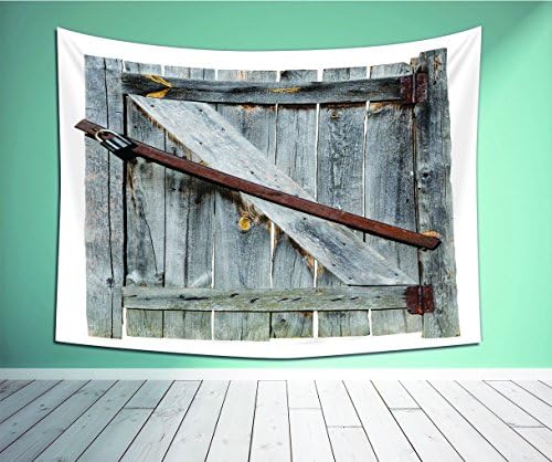 Avamam Tapestry Wall Art Rustic Decor Aged Wood Barn Door With Rusty Crossed Locks Abandoned Ancient Western Farmhouse Design Brown-S Wall Hanging For Bedroom Living Room Dorm Size-90"Wx60"H