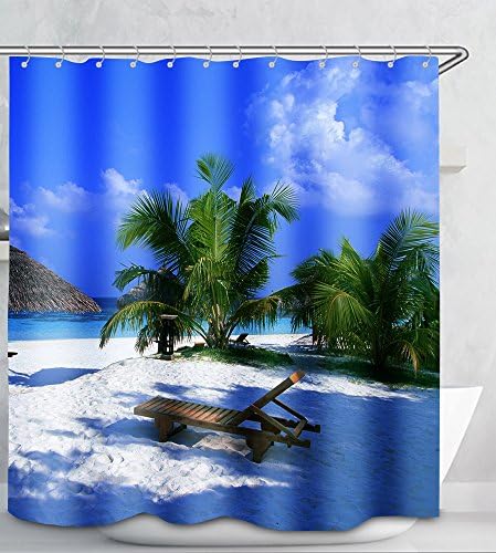 PUPBEAMO Digital Printing Waterproof Polyester Shower Curtain - Beach Sun lounger Sand Beautiful - 72x72 Inches