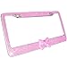 Bling Bling License Plate Frames -8 Row Pure Handmade Waterproof Glitter Rhinestones Crystal License Frames plate for Cars with 2 Holes with Screws Caps Set (2-Pack Pink Bow)