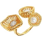 Dtja Dainty Abstract Flower Gold Plated Statement Ring for Women Fashion Crystal Geometric Floral Adjustable Expandable Open Wrap Rings Comfort Fit Delicate Holiday Wedding Party Jewelry Gift