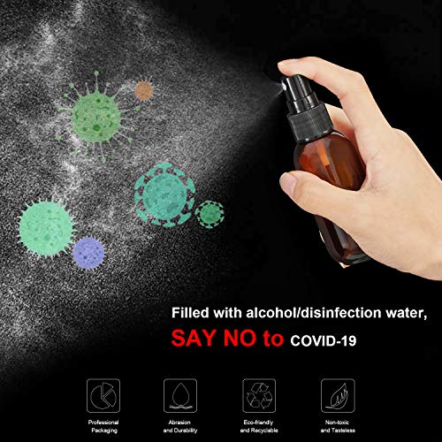 Empty Amber Plastic Spray Bottle for Water Essential Oils Perfumes with Fine Mist Nozzle&Dust Cap,Free 1 Dropper 1 Funnel 4 Sprinkler and 4 Sticker,Easy to Carry,2 PCS 1.7oz/50ml+2 PCS 3.4oz/100ml